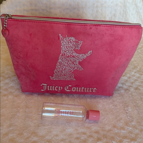 🆕 JUICY COUTURE Velour Makeup Bag Rhinestones Large Cosmetic Clutch NWOT Pink - Picture 11 of 11
